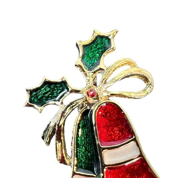 Vintage Beatrix Christmas Bells Enamel Signed Brooch Pin - Picture 3 of 6